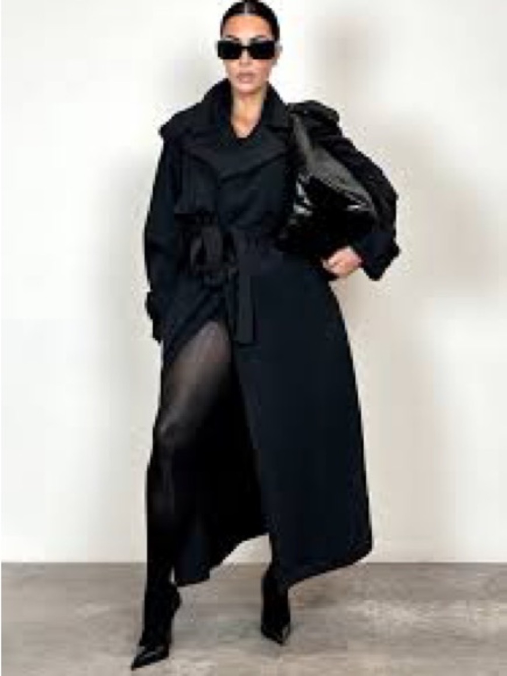 SKIMS Black Long Trench Coat with Belt